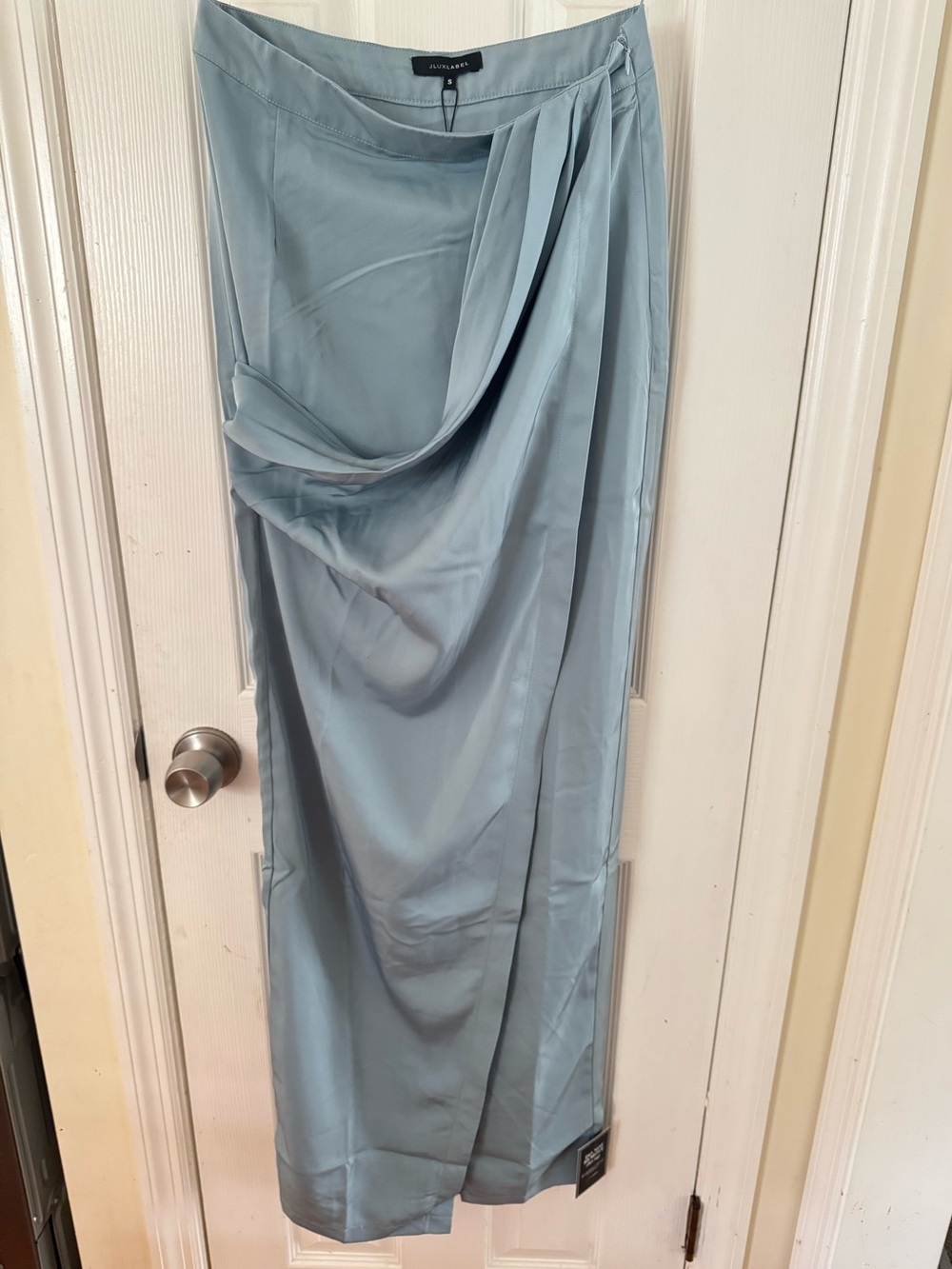 Light Dusty Blue Draped Satin Skirt
